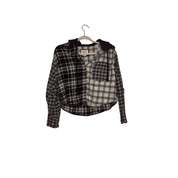 American Eagle distressed hooded cropped flannel size small - Picture 1 of 7